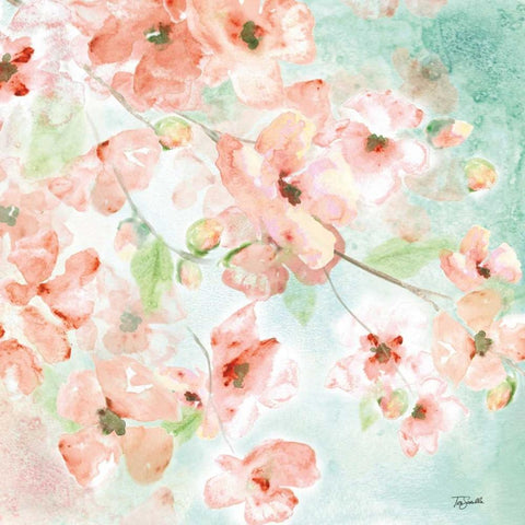 Watercolor Blossoms I White Modern Wood Framed Art Print with Double Matting by Tre Sorelle Studios