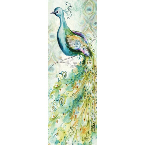 Bohemian Peacocks Panel II White Modern Wood Framed Art Print by Tre Sorelle Studios