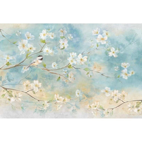 Dogwood Chickadee Gold Ornate Wood Framed Art Print with Double Matting by Coulter, Cynthia