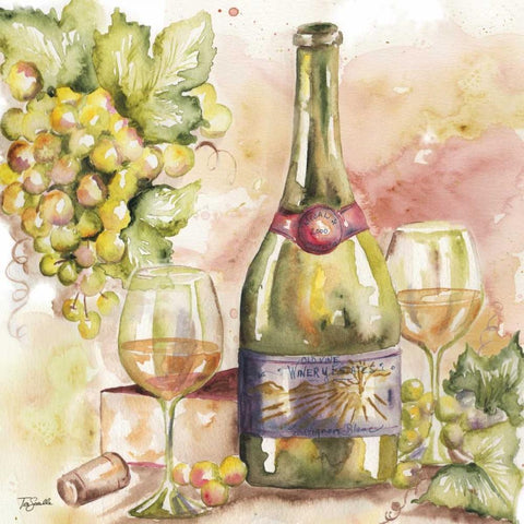 Watercolor Wine II Gold Ornate Wood Framed Art Print with Double Matting by Tre Sorelle Studios