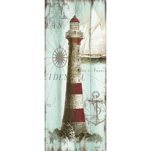 Antique La Mer Lighthouse Panel I Black Modern Wood Framed Art Print with Double Matting by Tre Sorelle Studios