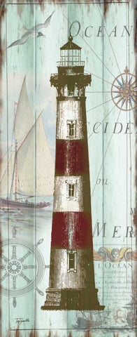 Antique La Mer Lighthouse Panel II White Modern Wood Framed Art Print with Double Matting by Tre Sorelle Studios