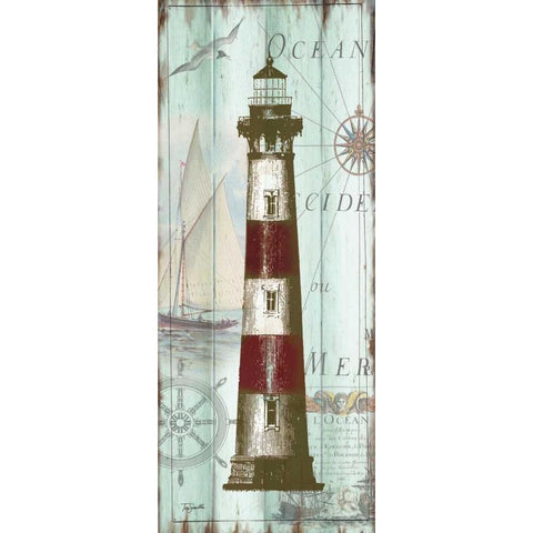 Antique La Mer Lighthouse Panel II Gold Ornate Wood Framed Art Print with Double Matting by Tre Sorelle Studios