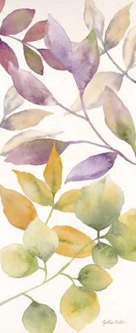 Watercolor Leaves Panel I White Modern Wood Framed Art Print with Double Matting by Coulter, Cynthia