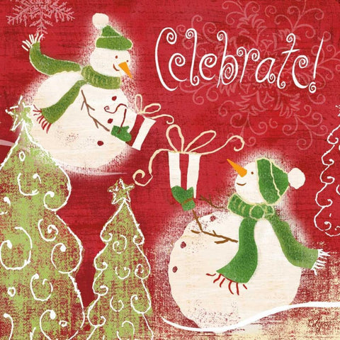 Bright Snowmen II White Modern Wood Framed Art Print by Lyon, Rebecca