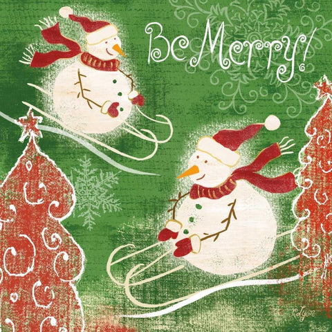 Bright Snowmen III White Modern Wood Framed Art Print with Double Matting by Lyon, Rebecca