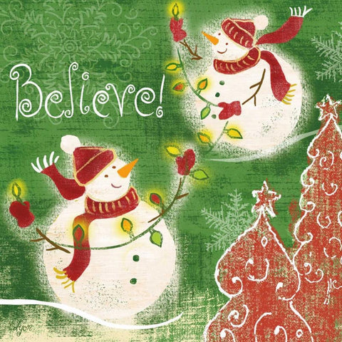 Bright Snowmen IV Gold Ornate Wood Framed Art Print with Double Matting by Lyon, Rebecca