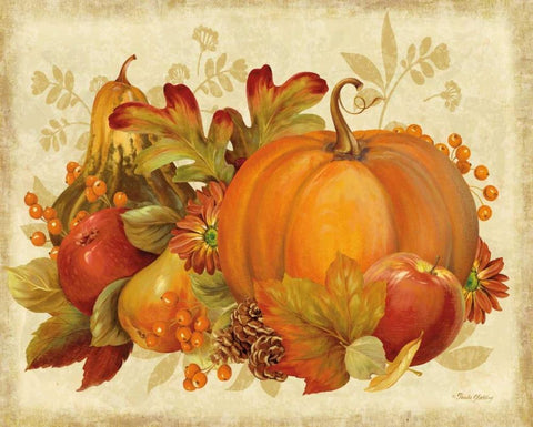 Harvest Bounty Rectangle Black Ornate Wood Framed Art Print with Double Matting by Gladding, Pamela