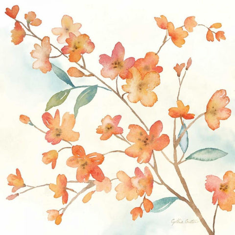 Coral Blossom Branches II White Modern Wood Framed Art Print by Coulter, Cynthia