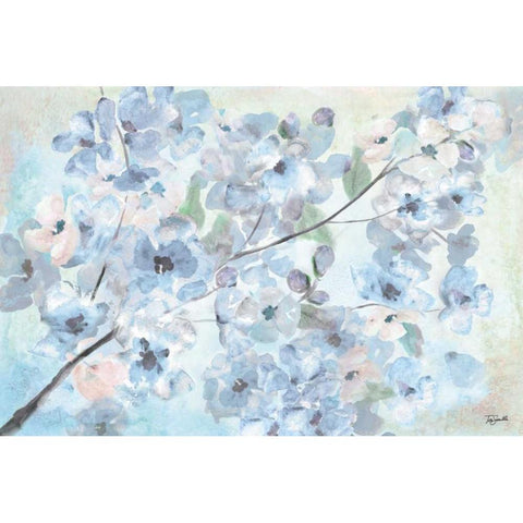 Watercolor Blue Blossoms Landscape Gold Ornate Wood Framed Art Print with Double Matting by Tre Sorelle Studios