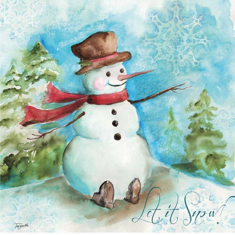 Watercolor Snowmen I White Modern Wood Framed Art Print with Double Matting by Tre Sorelle Studios