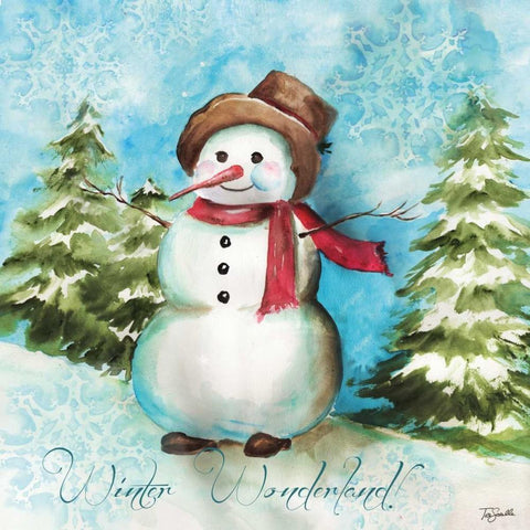 Watercolor Snowmen II White Modern Wood Framed Art Print with Double Matting by Tre Sorelle Studios