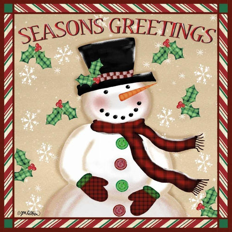 Seasons Greetings Snowmen I Black Ornate Wood Framed Art Print with Double Matting by Killeen, Jen