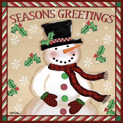 Seasons Greetings Snowmen I Gold Ornate Wood Framed Art Print with Double Matting by Killeen, Jen