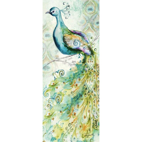 Bohemian Peacocks Panel II White Modern Wood Framed Art Print by Tre Sorelle Studios