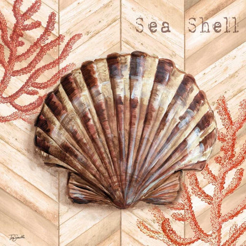 Chevron Shells Coral IV Gold Ornate Wood Framed Art Print with Double Matting by Tre Sorelle Studios
