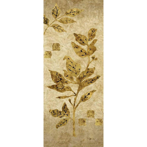 Gold Leaf Branches Panel I Black Modern Wood Framed Art Print with Double Matting by Nova, Studio