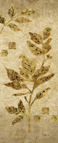 Gold Leaf Branches Panel I Black Ornate Wood Framed Art Print with Double Matting by Nova, Studio