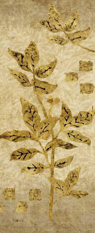 Gold Leaf Branches Panel II Black Ornate Wood Framed Art Print with Double Matting by Nova, Studio
