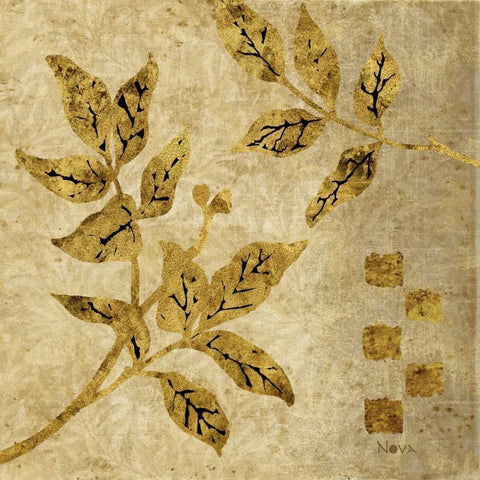 Gold Leaf Branches I Black Modern Wood Framed Art Print with Double Matting by Nova, Studio