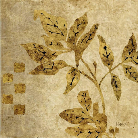 Gold Leaf Branches II Black Ornate Wood Framed Art Print with Double Matting by Nova, Studio