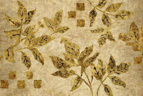 Gold Leaf Branches Landscape White Modern Wood Framed Art Print with Double Matting by Nova, Studio