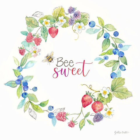 Berries and Bees VII White Modern Wood Framed Art Print with Double Matting by Coulter, Cynthia