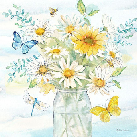 Daisy Days II clean White Modern Wood Framed Art Print with Double Matting by Coulter, Cynthia