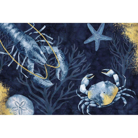 Deep Blue Sea III on Blue Gold Black Modern Wood Framed Art Print with Double Matting by Reed, Tara