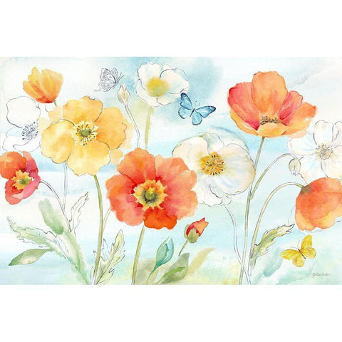 Happy Poppies I White Modern Wood Framed Art Print by Coulter, Cynthia