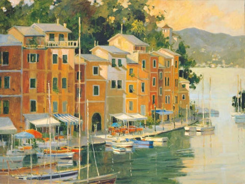 Portofino View White Modern Wood Framed Art Print with Double Matting by Simandle, Marilyn