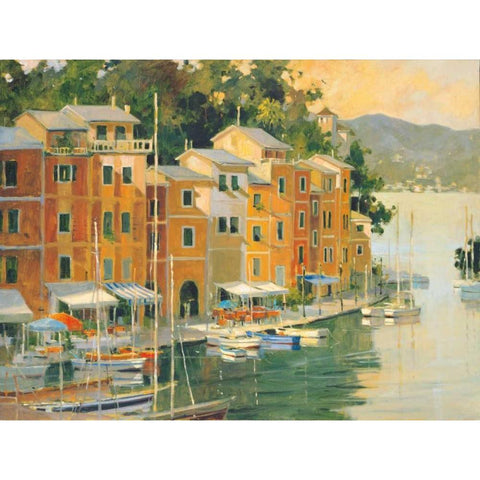 Portofino View Black Modern Wood Framed Art Print with Double Matting by Simandle, Marilyn