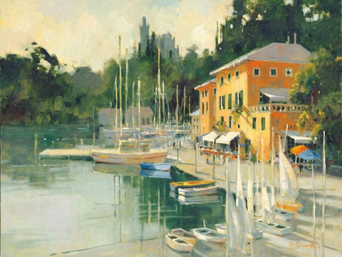 Portofino Heights Black Ornate Wood Framed Art Print with Double Matting by Simandle, Marilyn