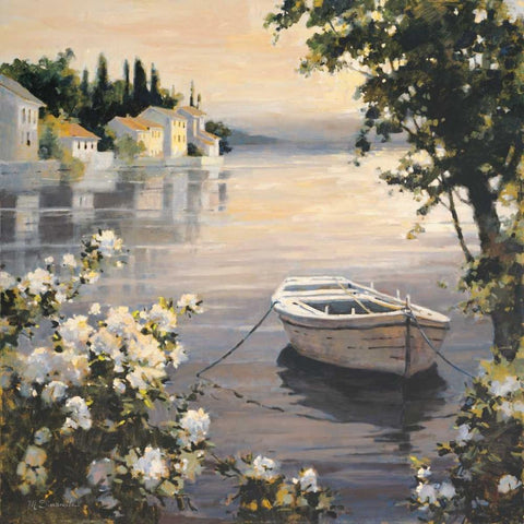 Waters Edge White Modern Wood Framed Art Print with Double Matting by Simandle, Marilyn