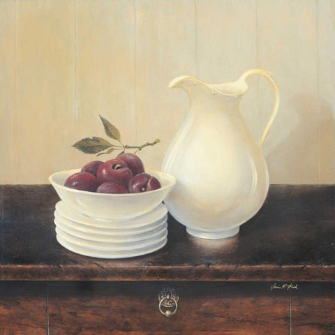 Creamware with Plums White Modern Wood Framed Art Print by Fisk, Arnie