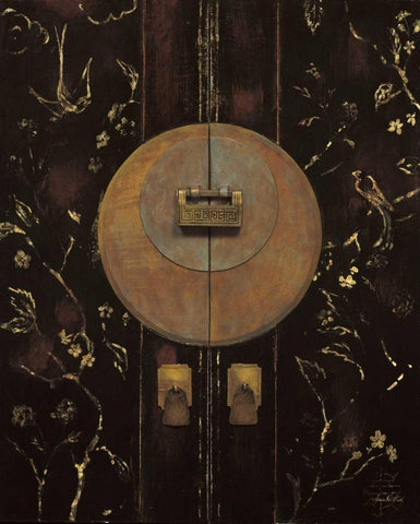 Mystic Bird Armoire White Modern Wood Framed Art Print with Double Matting by Fisk, Arnie