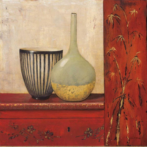 Crimson Bamboo White Modern Wood Framed Art Print by Fisk, Arnie