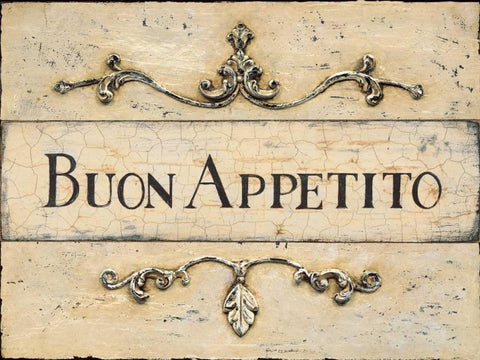 Buon Appetito Plaque White Modern Wood Framed Art Print with Double Matting by Fisk, Arnie