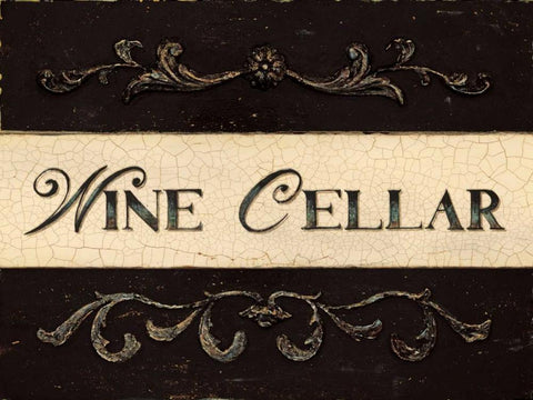 Wine Cellar Plaque Black Ornate Wood Framed Art Print with Double Matting by Fisk, Arnie