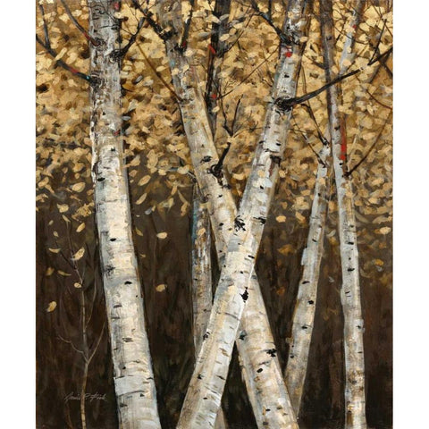 Shimmering Birches 1 Black Modern Wood Framed Art Print with Double Matting by Fisk, Arnie