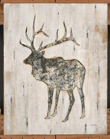 Rustic Elk White Modern Wood Framed Art Print with Double Matting by Fisk, Arnie