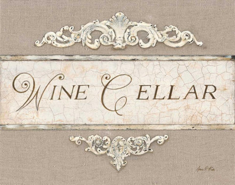 Linen Wine Cellar Black Ornate Wood Framed Art Print with Double Matting by Fisk, Arnie