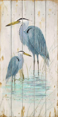 Blue Heron Duo White Modern Wood Framed Art Print with Double Matting by Fisk, Arnie