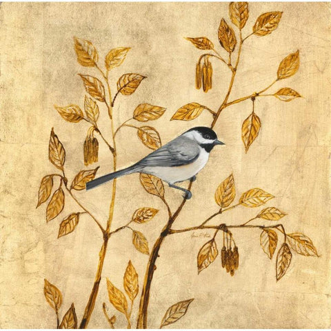 Golden Chickadee Black Modern Wood Framed Art Print with Double Matting by Fisk, Arnie