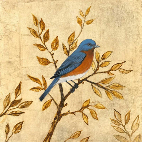 Golden Bluebird Black Ornate Wood Framed Art Print with Double Matting by Fisk, Arnie