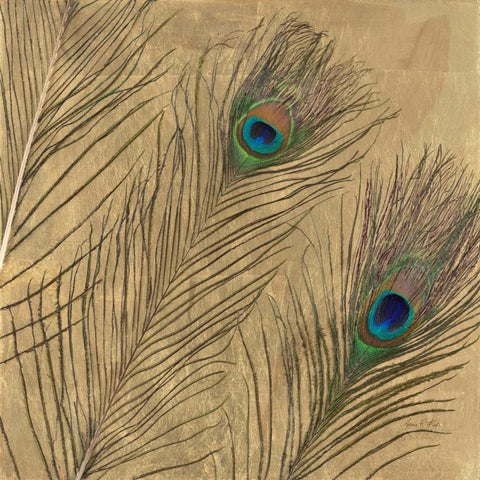 Leafed Peacock Feathers  Gold Ornate Wood Framed Art Print with Double Matting by Fisk, Arnie