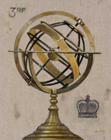 Industrial Chic Armillary Globe Black Ornate Wood Framed Art Print with Double Matting by Fisk, Arnie