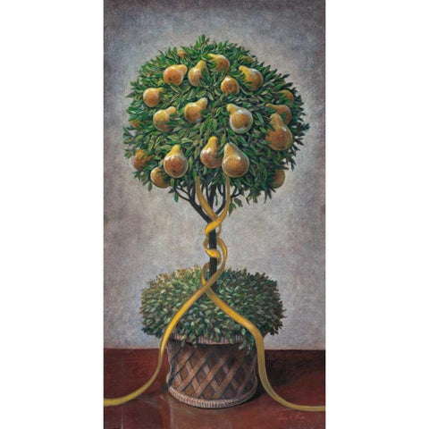 Holiday Pear Topiary Gold Ornate Wood Framed Art Print with Double Matting by Fisk, Arnie