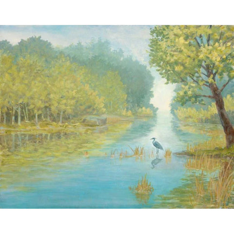 Still Heron Landscape White Modern Wood Framed Art Print by Fisk, Arnie