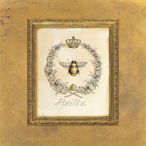 Engraved Bee Gold Ornate Wood Framed Art Print with Double Matting by White, Kathryn